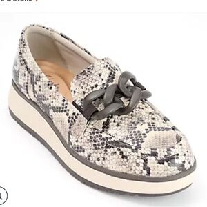 Clarks Black and Cream Snakeskin Cloudsteppef Loafers